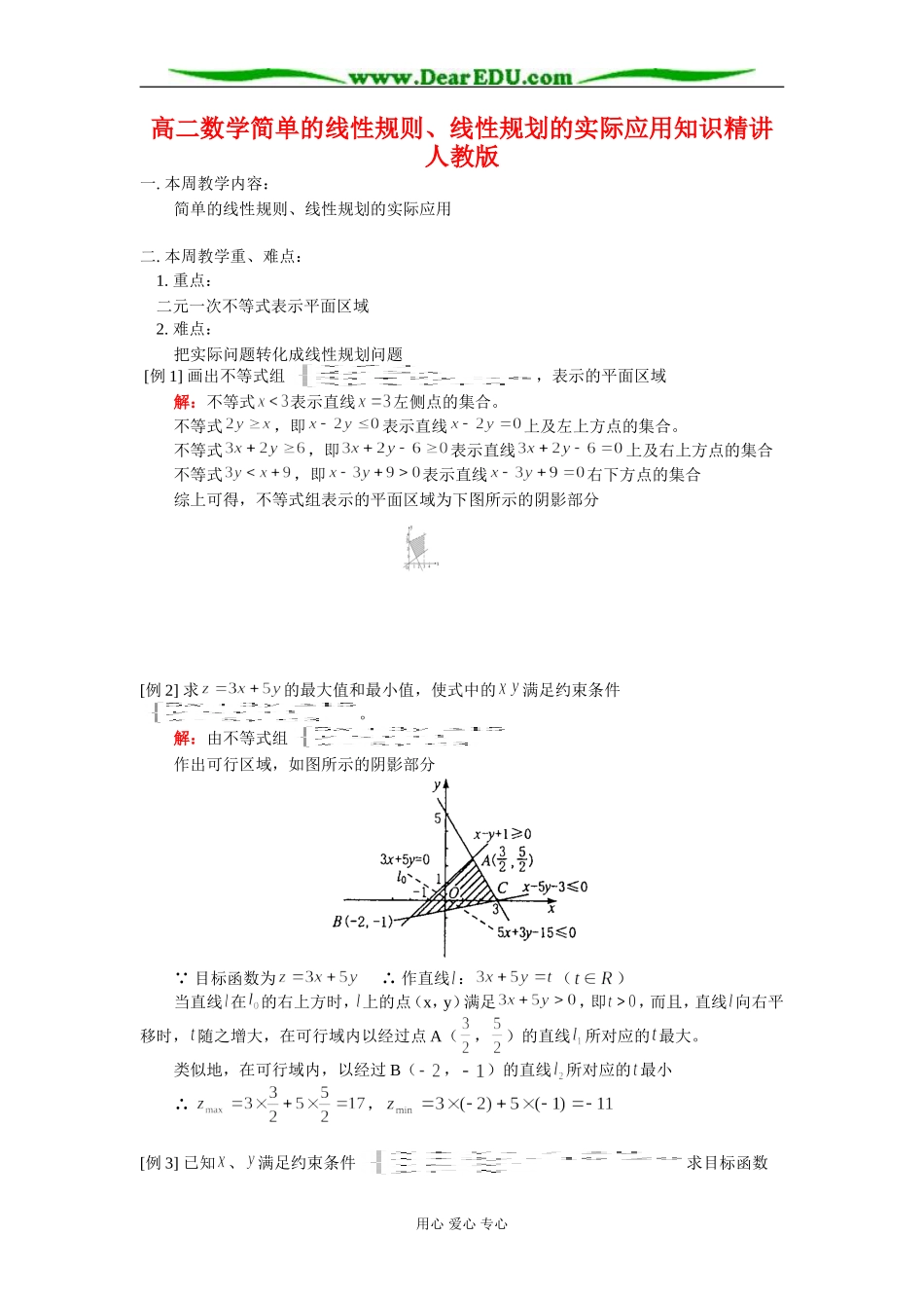高二数学简单的线性规则、线性规划的实际应用知识精讲 人教版_第1页
