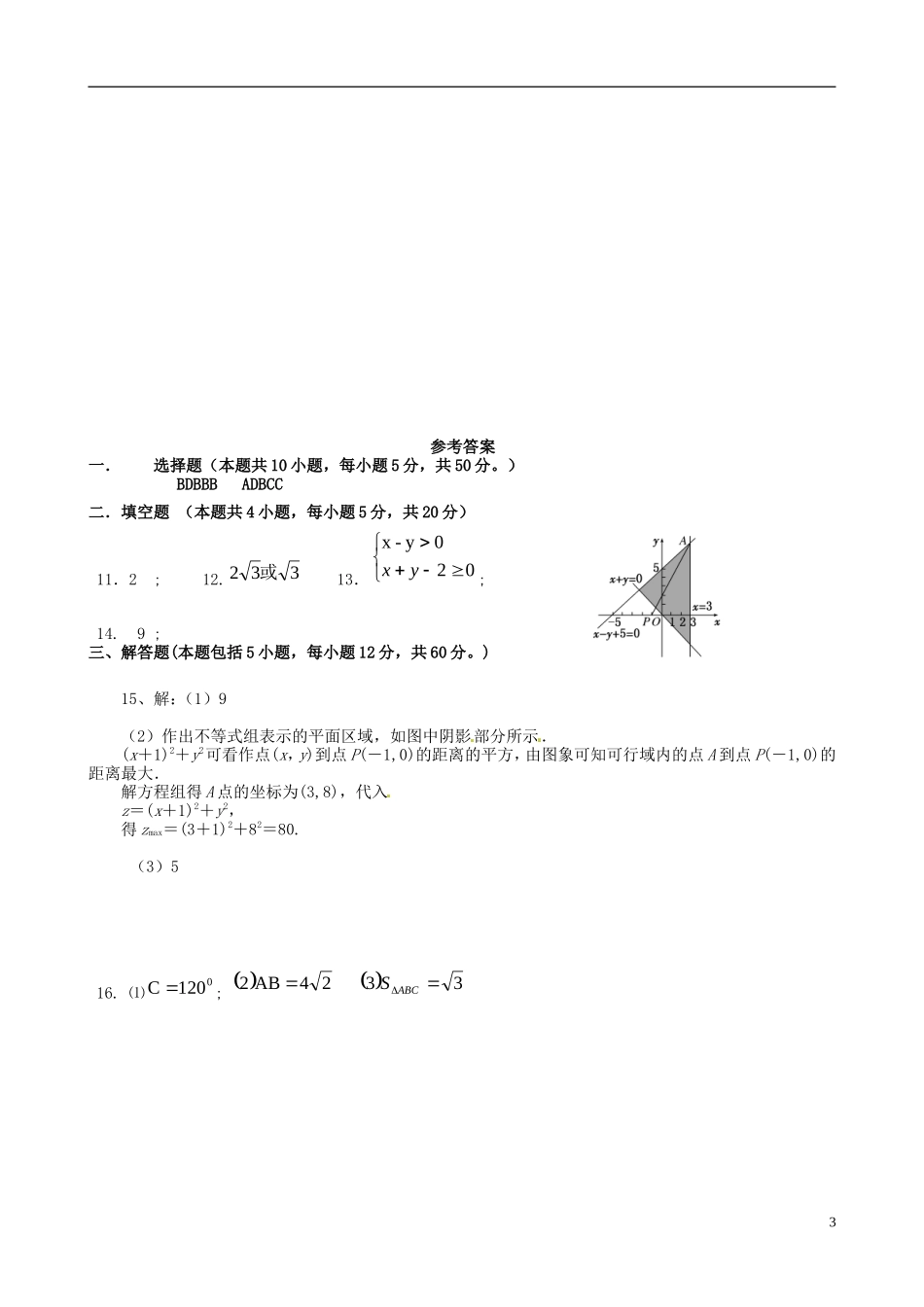 高中数学 不等式单元测试 新人教版必修5-新人教版高二必修5数学试题_第3页