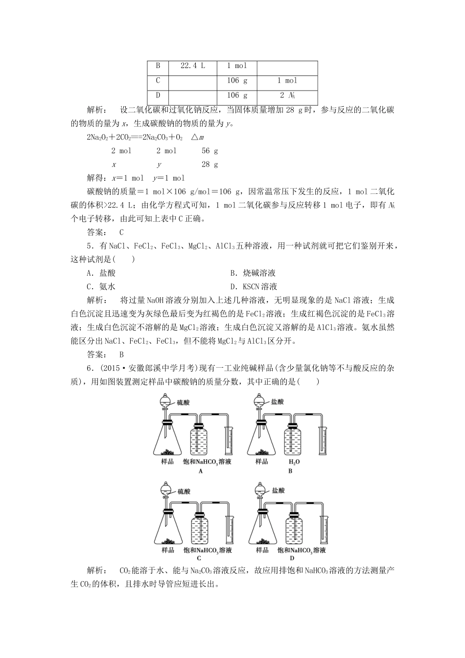高中化学 第3章 金属及其化合物单元达标检测 新人教版必修1-新人教版高一必修1化学试题_第2页