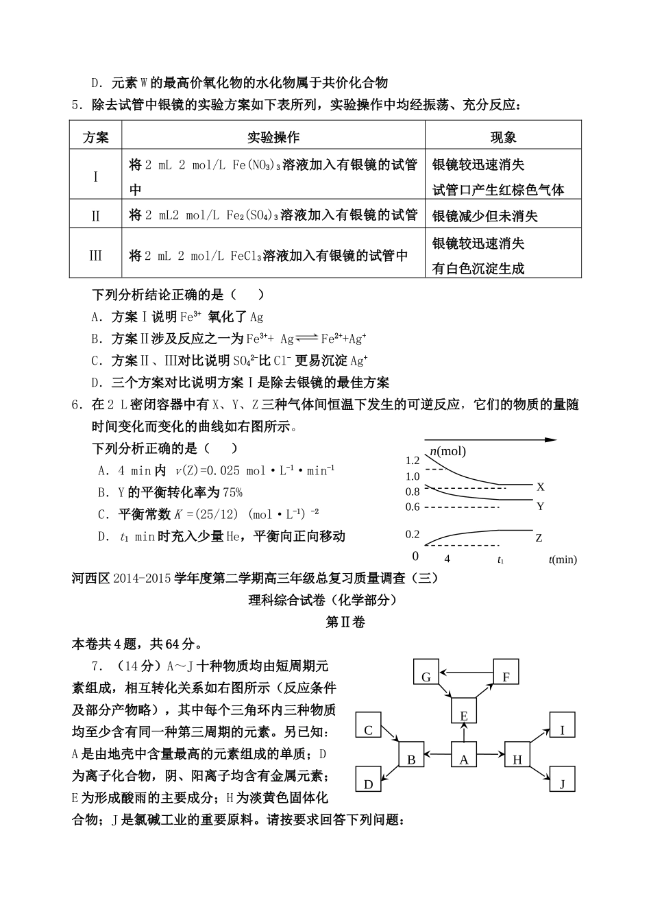 天津市河西区高三理综（化学部分）下学期总复习质量调查试题（三）-人教版高三全册化学试题_第2页