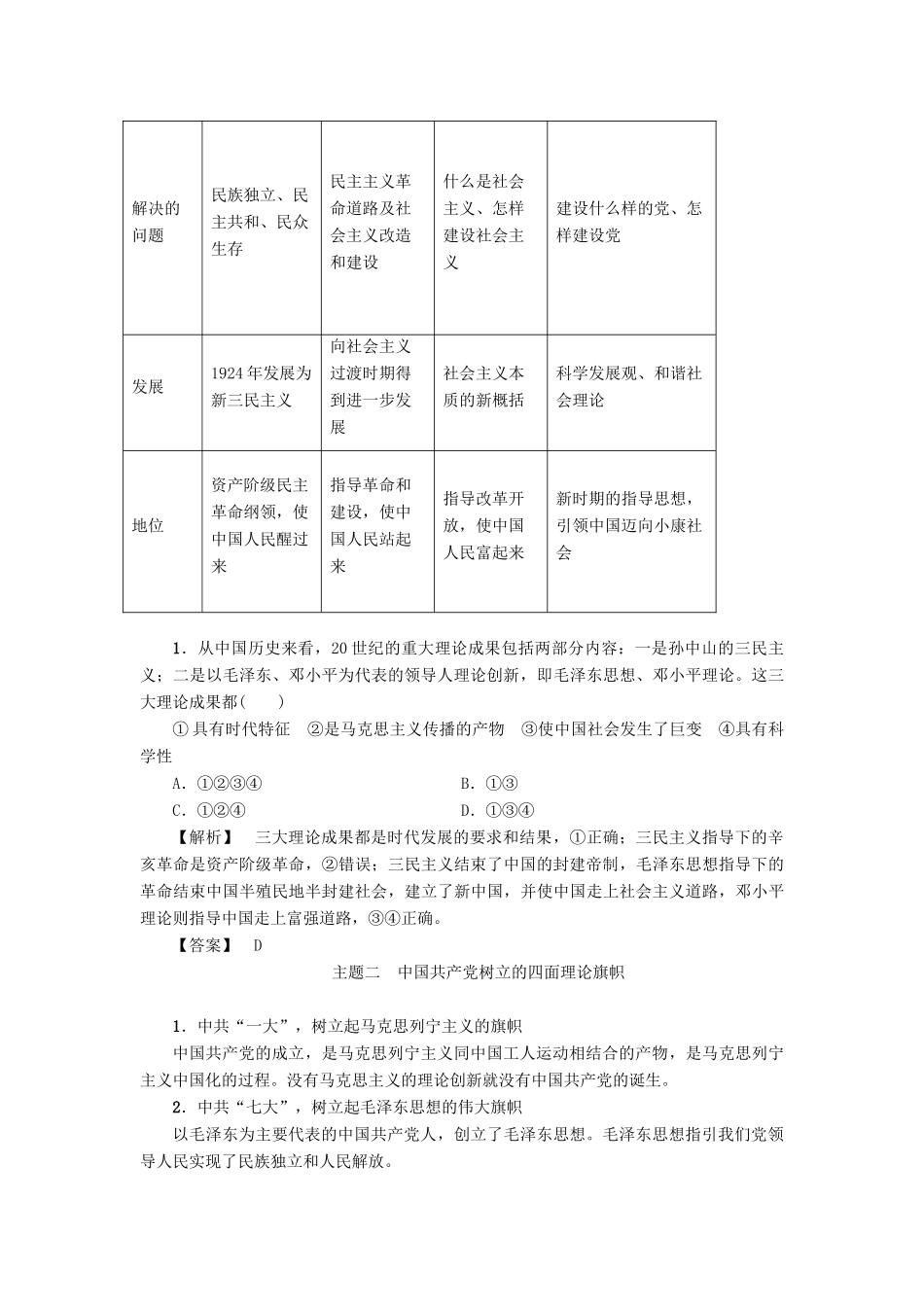 高中历史 第4单元 20世纪以来中国的重大思想理论成果单元分层突破教师用书 北师大版必修3-北师大版高一必修3历史试题_第2页