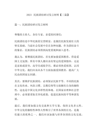 2023民族团结研讨发言材料【三篇】 