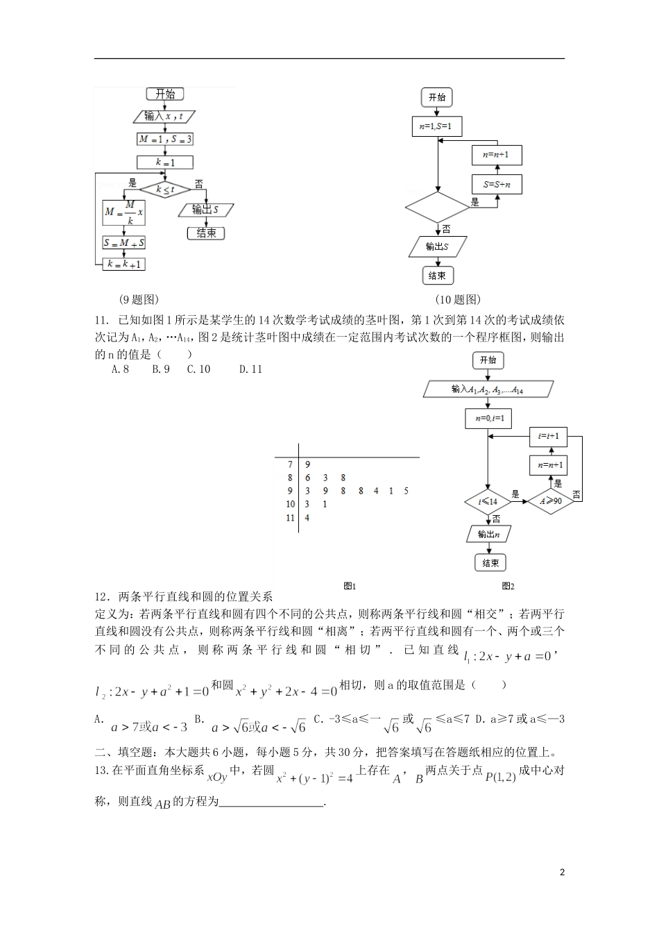 高二数学上学期第一次月考试题 理-人教版高二全册数学试题_第2页