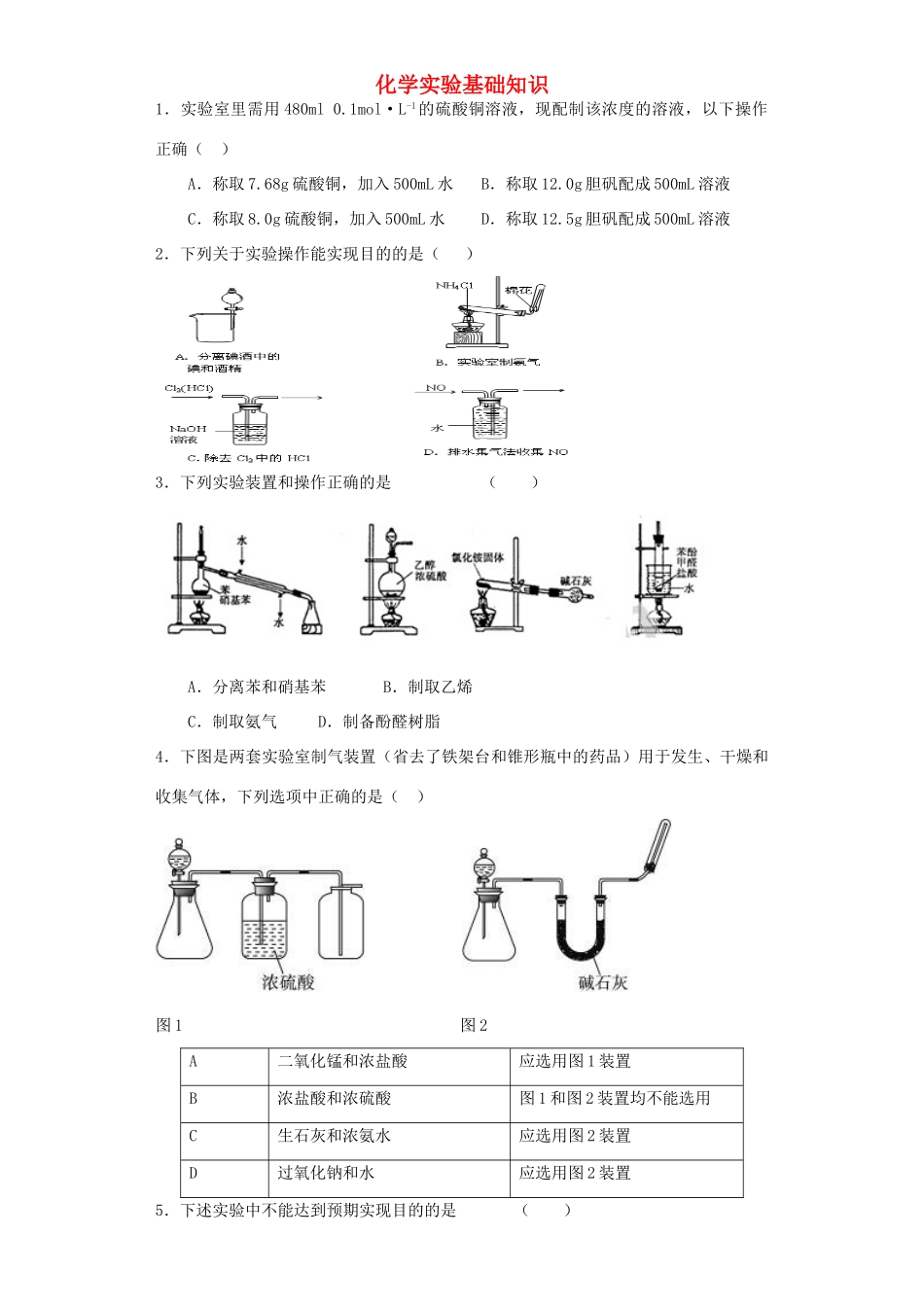 河南省光山二高高考化学复习 化学实验基础知识考点突破精选题-人教版高三全册化学试题_第1页