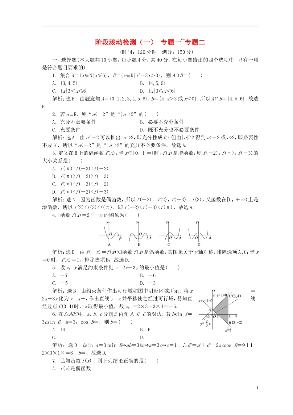 （浙江专版）高考数学二轮专题复习 阶段滚动检测（一）专题一-专题二-人教版高三全册数学试题_第1页