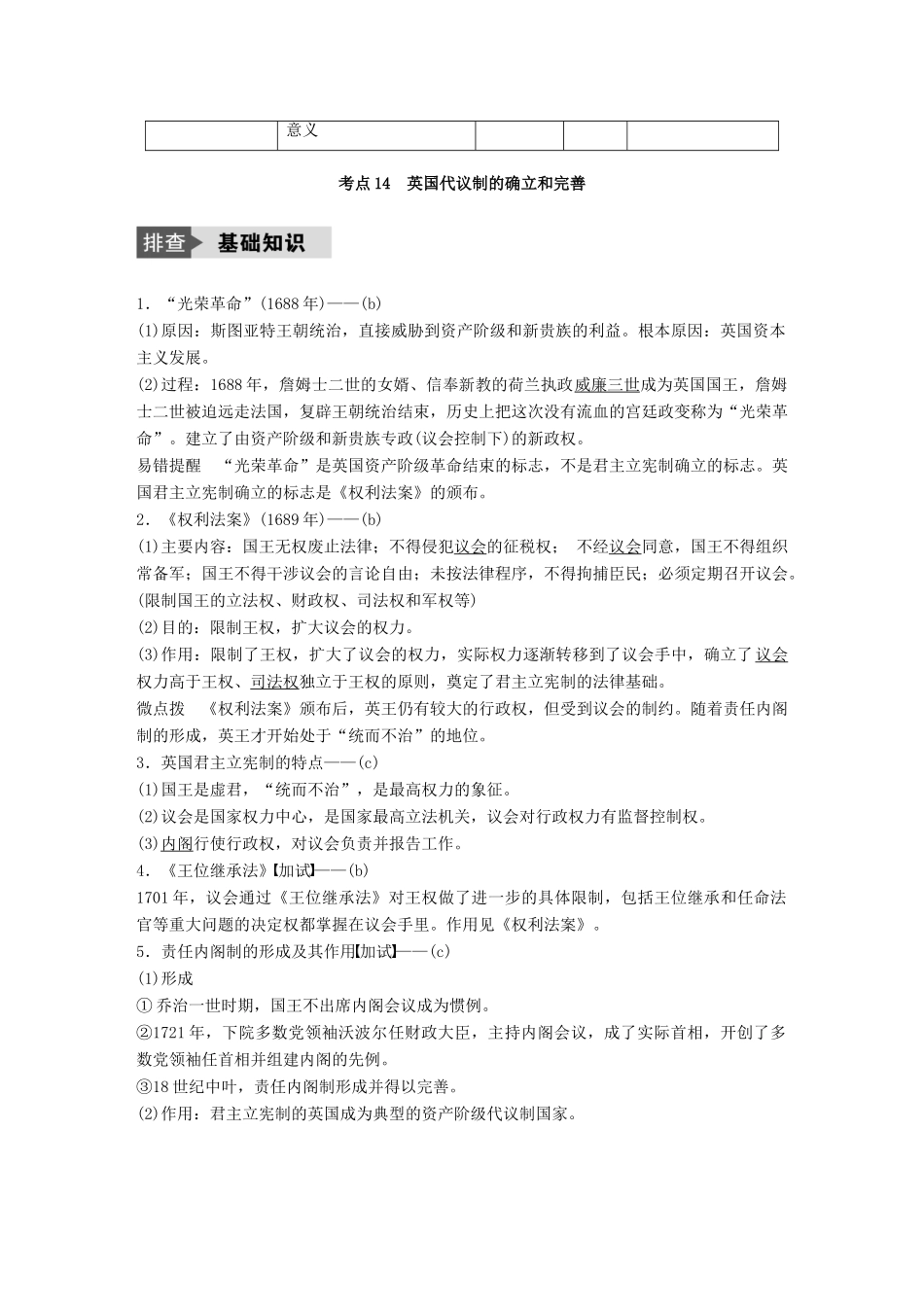 （浙江选考）高考历史总复习 专题6 近代西方民主政治的确立与发展 考点14 英国代议制的确立和完善-人教版高三全册历史试题_第2页