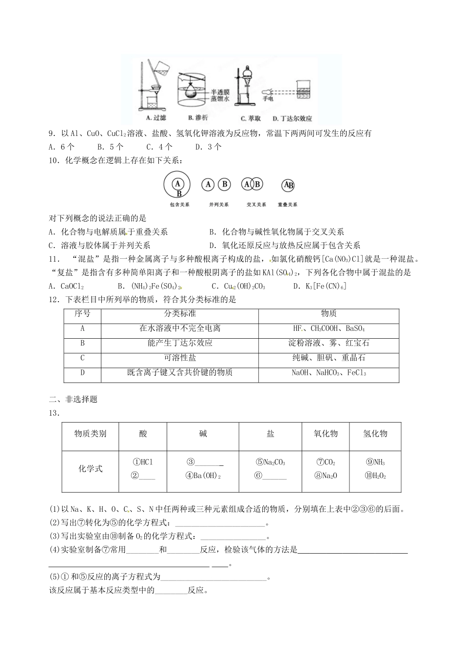 【名校联盟】四川省泸州高级教育培训学校高一化学《物质的分类》练习题_第2页