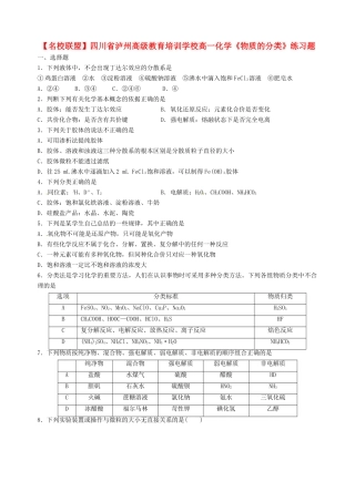 【名校联盟】四川省泸州高级教育培训学校高一化学《物质的分类》练习题