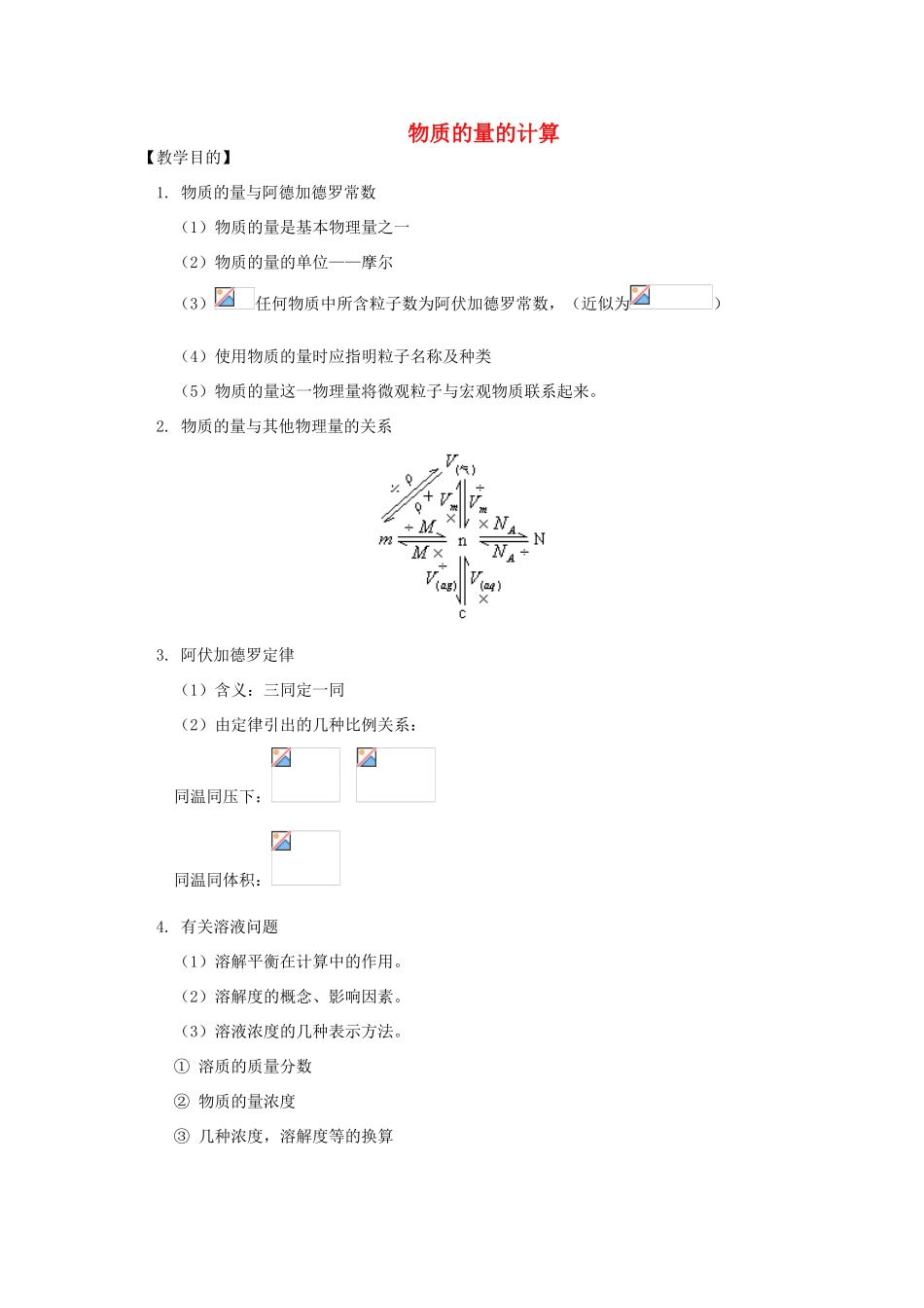 高中化学 物质的量 相关计算（例题练习题解析）新人教版必修1-新人教版高一必修1化学试题_第1页