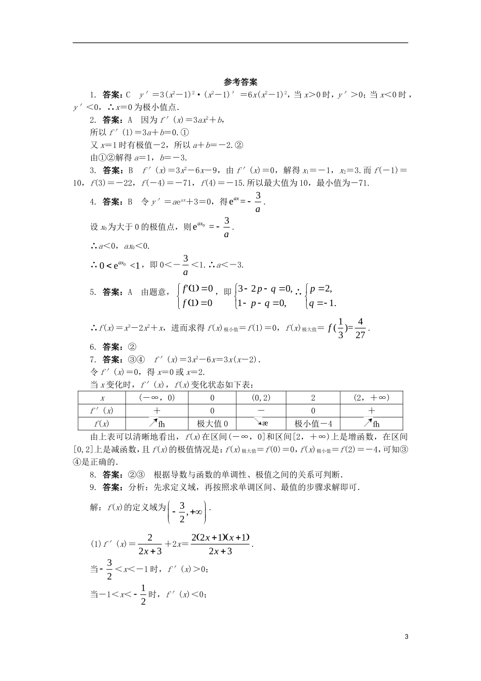 高中数学 第一章 导数及其应用 1.3.2 利用导数研究函数的极值课后训练 新人教B版选修2-2-新人教B版高二选修2-2数学试题_第3页