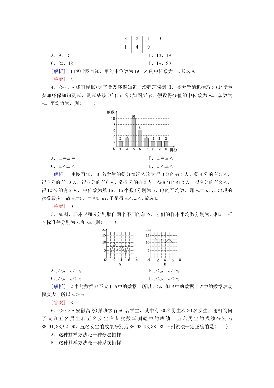 （新课标）高考数学一轮总复习 第九章 第2节 用样本估计总体练习-人教版高三全册数学试题_第2页