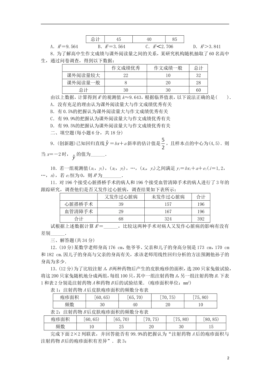 高中数学 第三章 统计案例单元检测 新人教A版选修2-3-新人教A版高二选修2-3数学试题_第2页