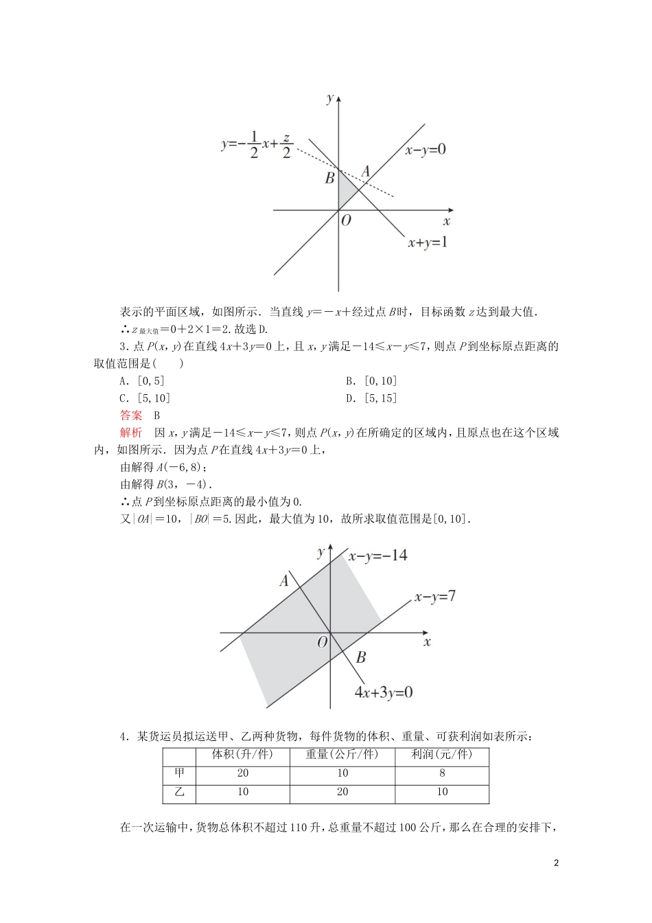 高中数学 第三章 不等式 3.3 二元一次不等式（组）与简单的线性规划问题 3.3.2 简单的线性规划问题课后课时精练 新人教A版必修5-新人教A版高二必修5数学试题_第2页
