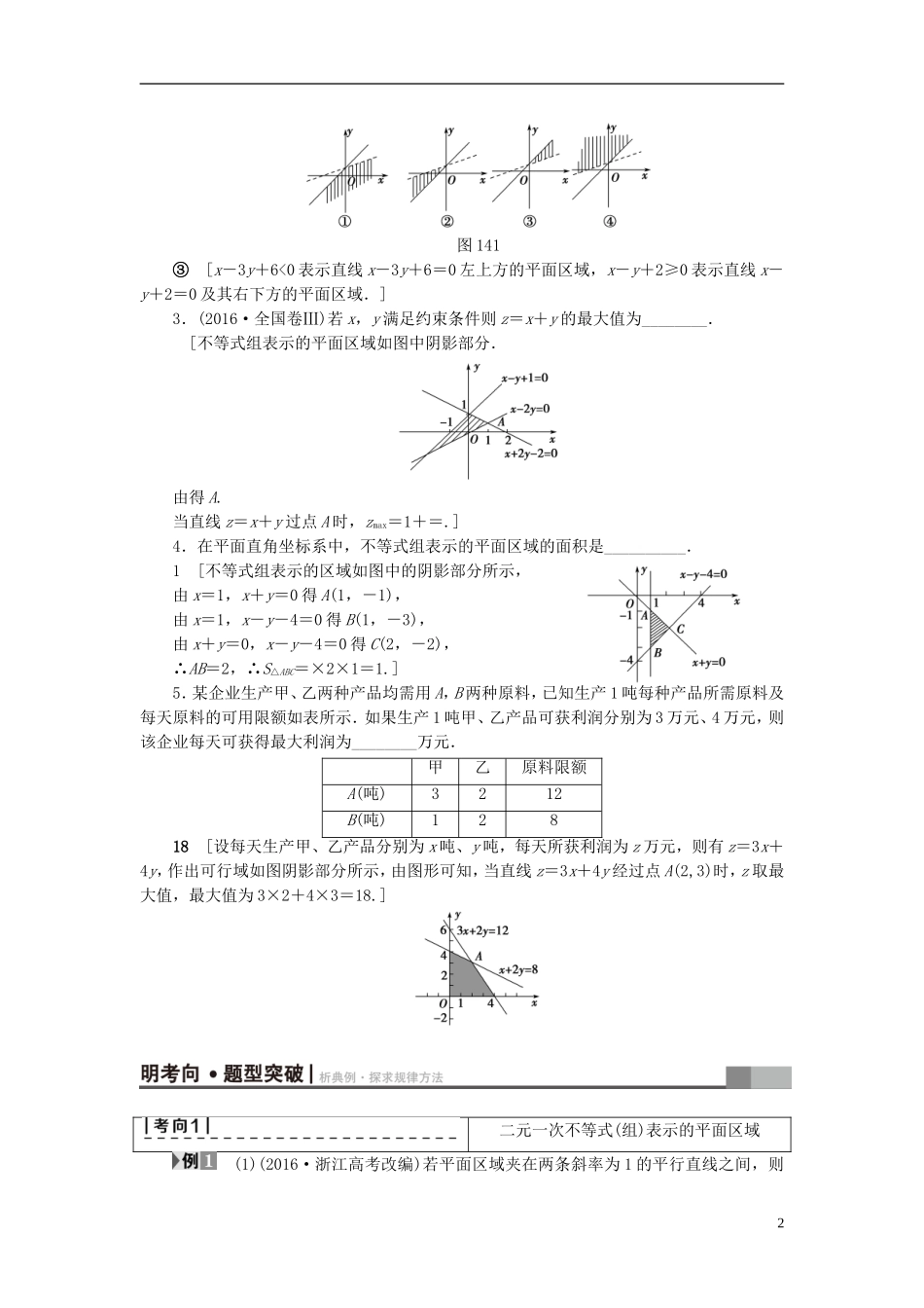 （江苏专用）高考数学一轮复习 第三章 不等式 第14课 二元一次不等式(组)与简单的线性规划问题教师用书-人教版高三全册数学试题_第2页