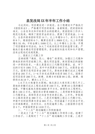 县发改局XX年半年工作小结 