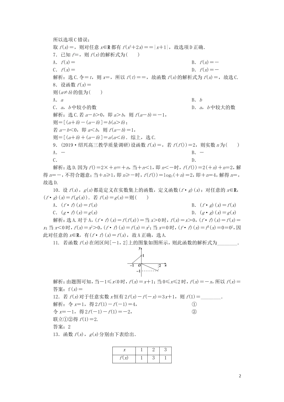 （浙江专用）高考数学大一轮复习 第二章 函数概念与基本初等函数 第1讲 函数及其表示练习（含解析）-人教版高三全册数学试题_第2页