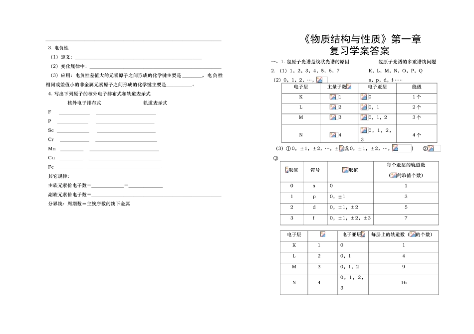 高中化学 《物质结构与性质》第一章复习学案 鲁科版选修3_第2页