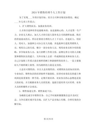 2024年销售经理个人工作计划(二篇) 