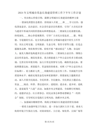 2024年文明城市常态长效建设管理工作下半年工作计划(二)