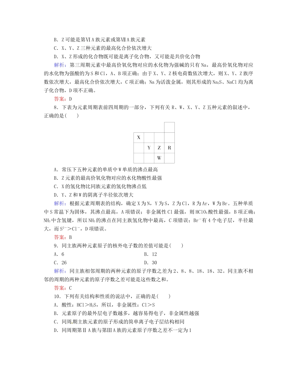 【优化指导】高考化学总复习 课时作业14 元素周期表 人教版_第3页