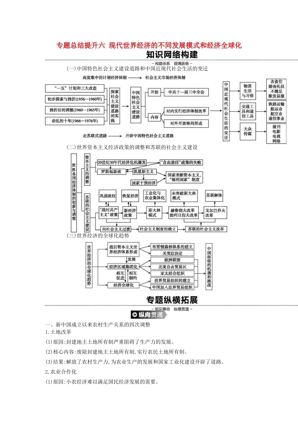 （全品复习方案）高考历史一轮复习 第12单元 世界经济的全球化趋势 专题总结提升（六）现代世界经济的不同发展模式和经济全球化（含解析）新人教版-新人教版高三全册历史试题_第1页