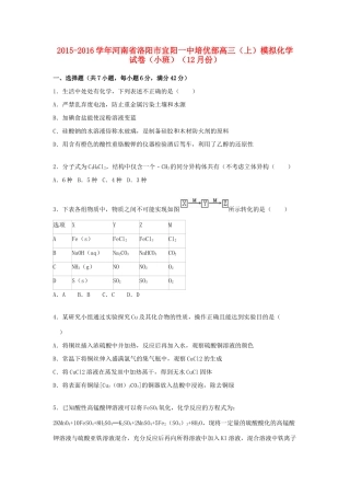 河南省洛阳市宜阳一中培优部高三化学上学期12月模拟试卷（小班，含解析）-人教版高三全册化学试题
