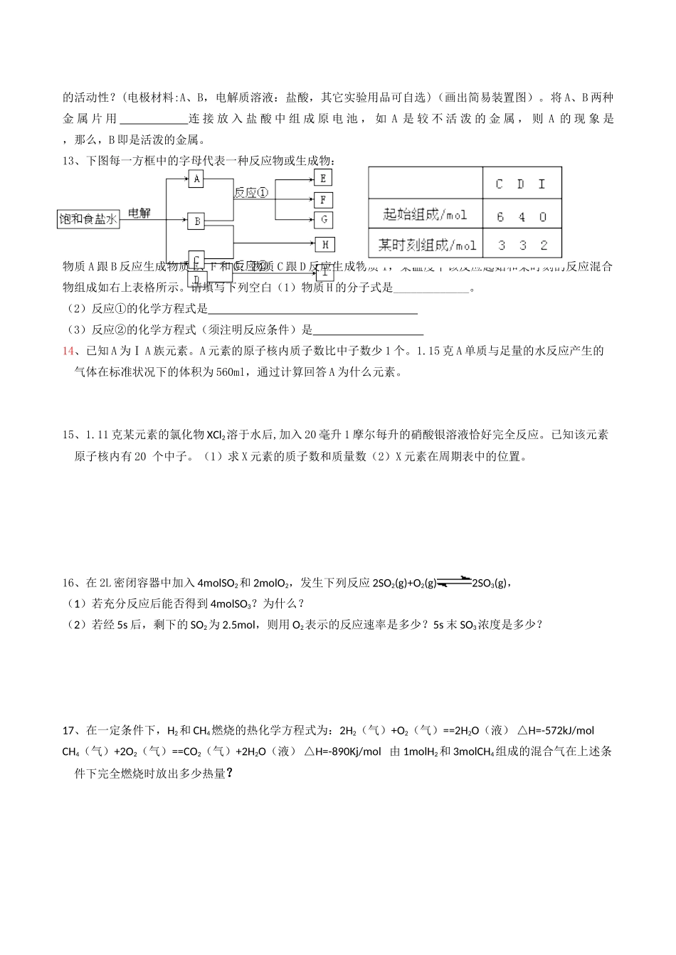 高一化学期末复习卷(计算与填空)_第3页