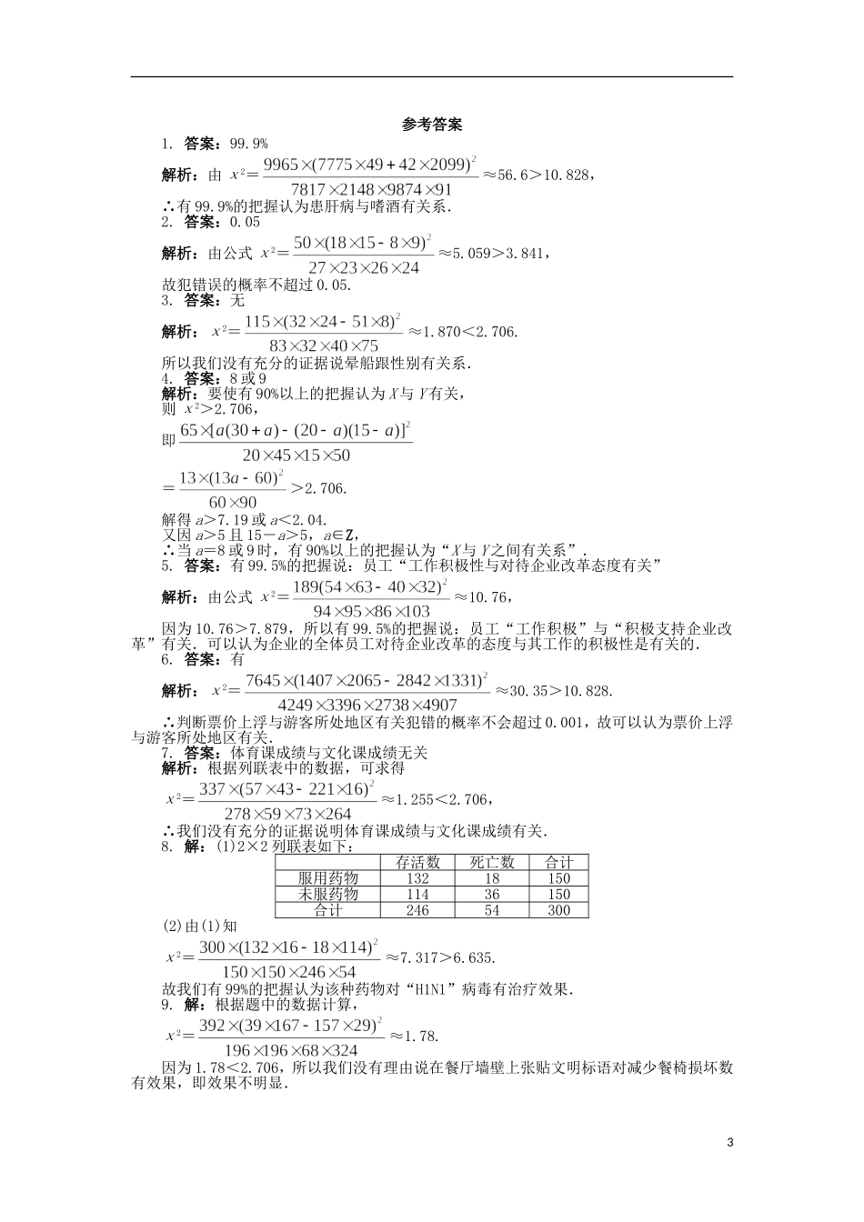 高中数学 第三章 统计案例 3.1 独立性检验课后训练 苏教版选修2-3-苏教版高二选修2-3数学试题_第3页