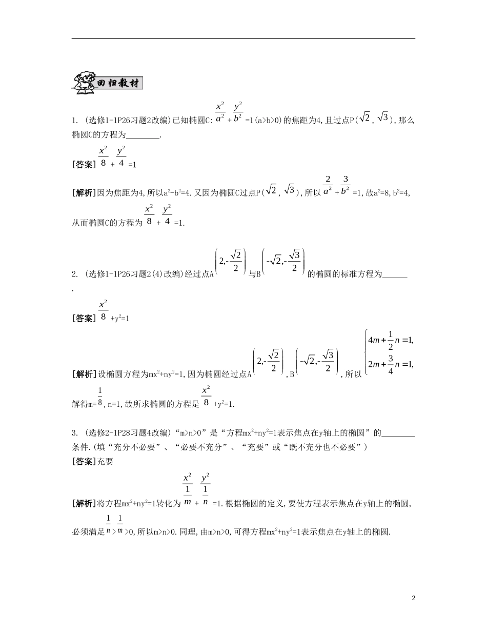 （江苏专用）高考数学大一轮复习 第十一章 第60课 椭圆自主学习-人教版高三全册数学试题_第2页