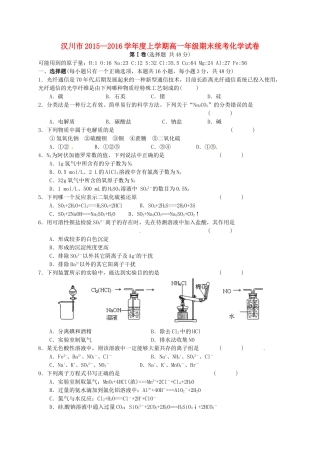 湖北省汉川市高一化学上学期期末考试试题-人教版高一全册化学试题