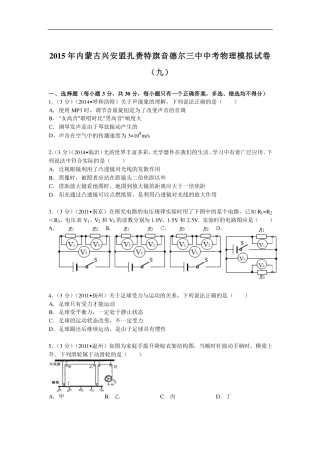中考物理模拟试卷(九)(pdf，含解析)试卷