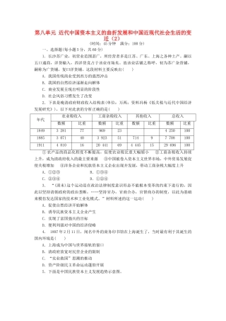 （新课标）高考历史总复习 第八单元 近代中国资本主义的曲折发展和近现代中国社会生活的变迁（2）-人教版高三全册历史试题