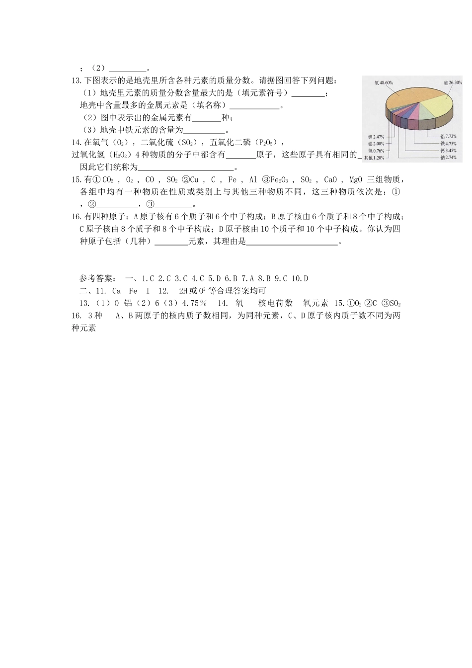 九年级化学上册 第3章 物质构成的奥秘 第二节 组成物质的化学元素课时训练 上教版试卷_第2页