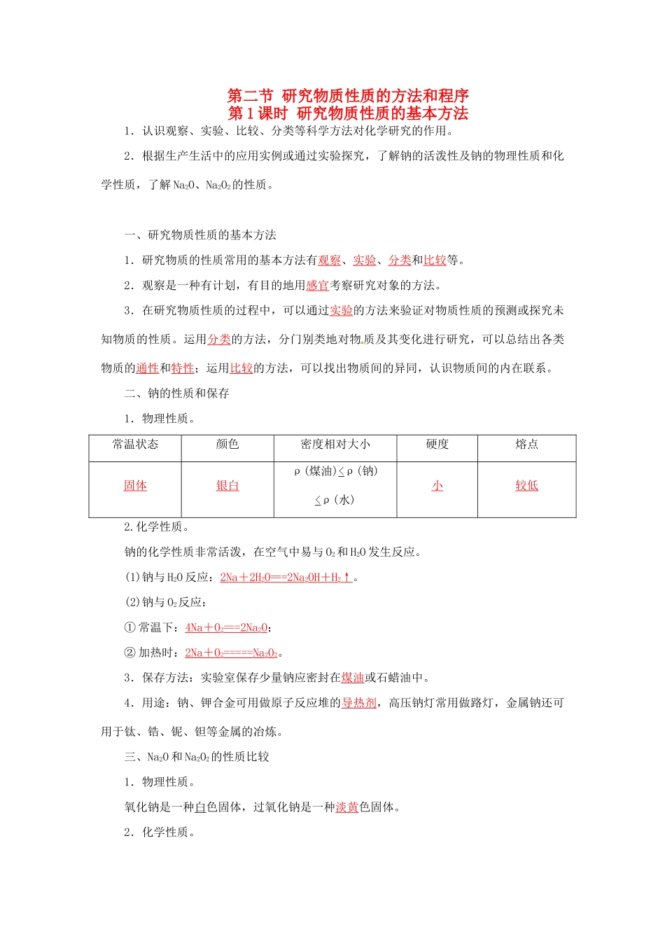高中化学 第一章 第2节 第1课时 研究物质性质的基本方法练习 鲁科版必修1-鲁科版高一必修1化学试题_第1页