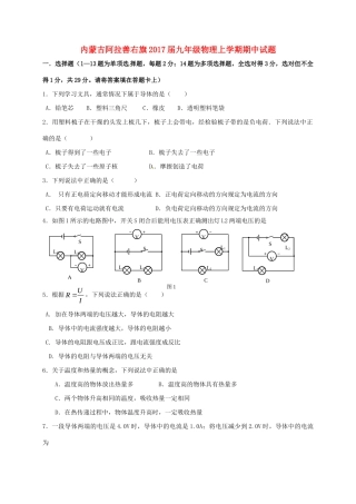 内蒙古阿拉善右旗届九年级物理上学期期中试题(无答案) 试题