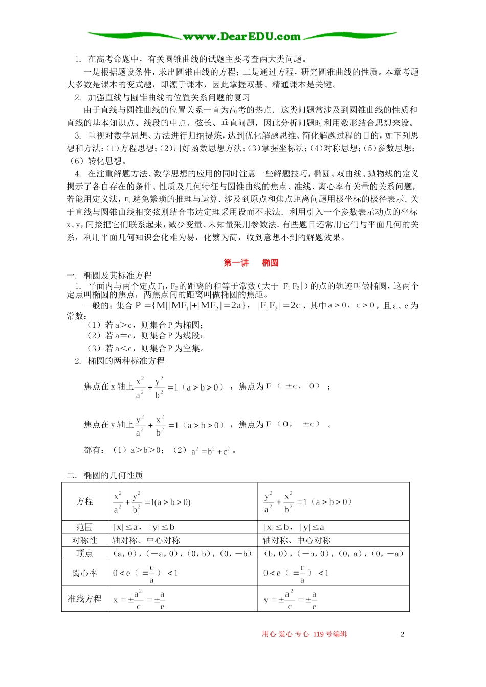 高二数学期末复习专题 圆锥曲线与方程 人教实验版(B)_第2页