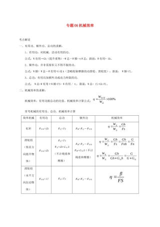 中考物理必考计算精解精练专题 06 机械效率专题计算试卷