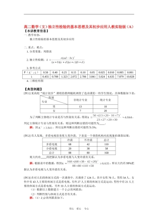 高二数学（文）独立性检验的基本思想及其初步应用人教实验版（A）知识精讲