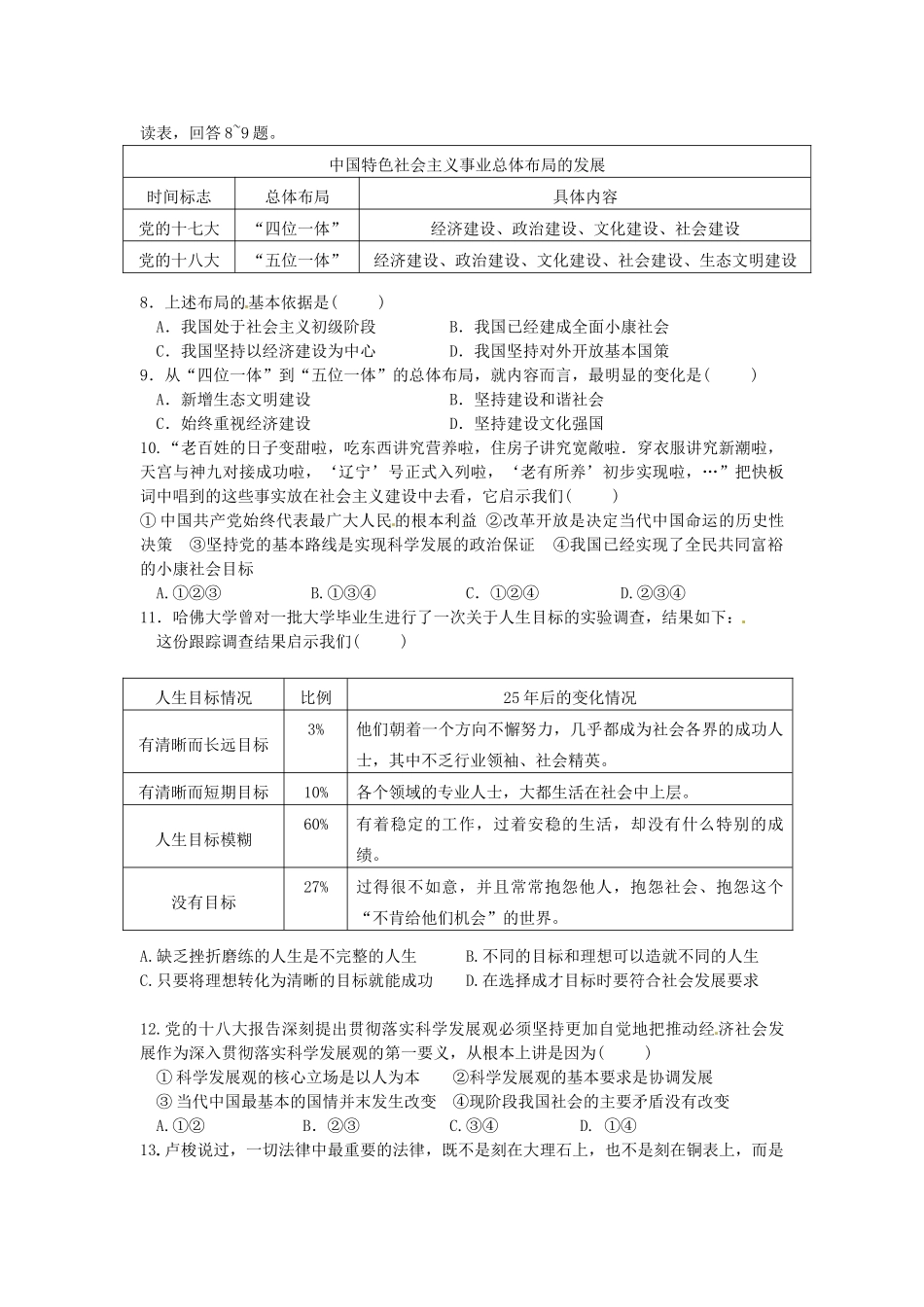 四川省成都七中实验学校届九年级政治3月月考试卷_第2页