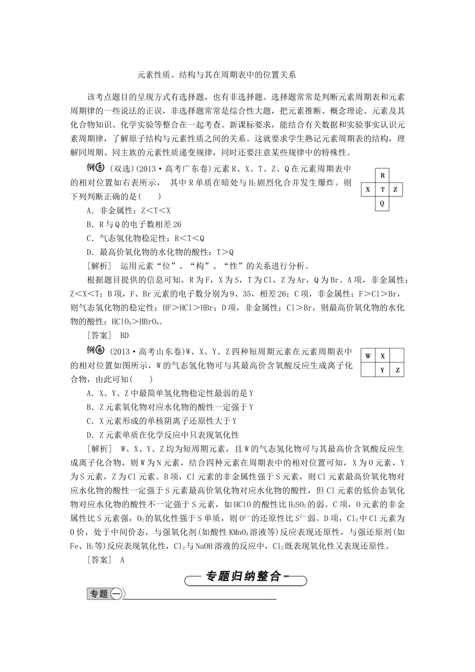 高中化学 第一章 物质结构 元素周期律章末优化总结 新人教版必修2-新人教版高一必修2化学试题_第3页
