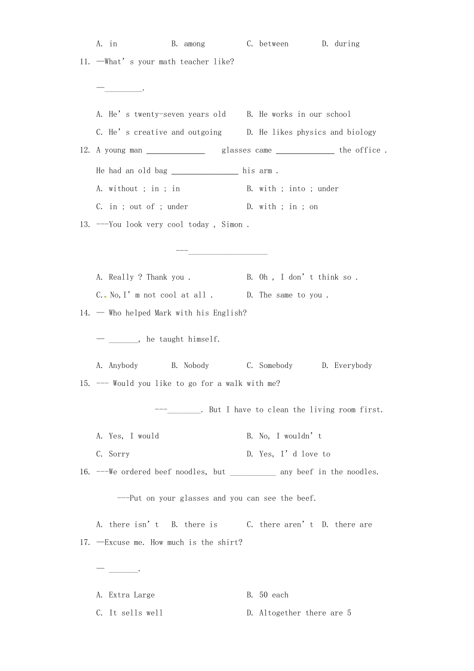 山东省临沂市七年级英语下学期6月月考试卷 人教新目标版试卷_第2页