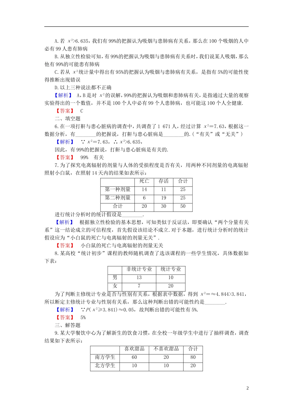 高中数学 第三章 统计 3.1 独立性检验学业分层测评 新人教B版选修2-3-新人教B版高二选修2-3数学试题_第2页