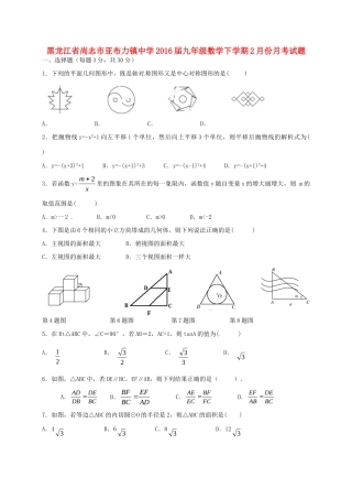 九年级数学下学期2月份月考试卷试卷