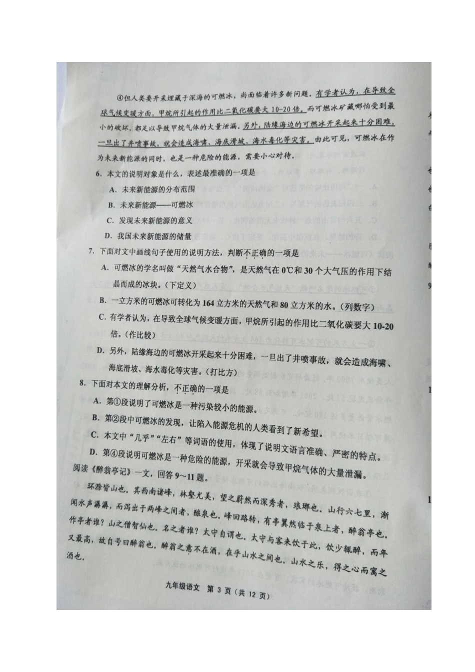 天津市部分区届九年级语文上学期期末考试试卷_第3页