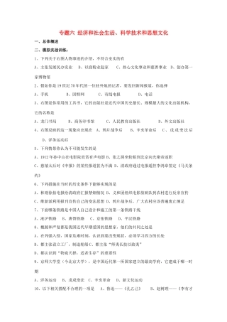 九年级历史总复习 主题6 经济和社会生活、科学技术和思想文化 中华书局版试卷