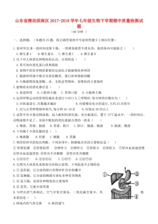 山东省潍坊市滨海区七年级生物下学期期中质量检测试卷 新人教版试卷