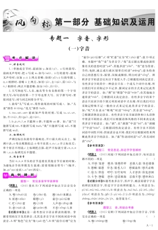 中考语文 第一部分 基础知识及运用 专题一 字音字形精讲1(pdf)试卷