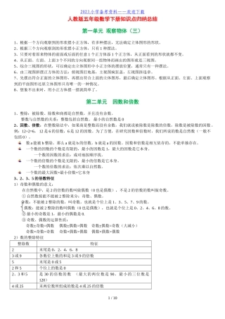 人教版五年级下册数学知识点归纳