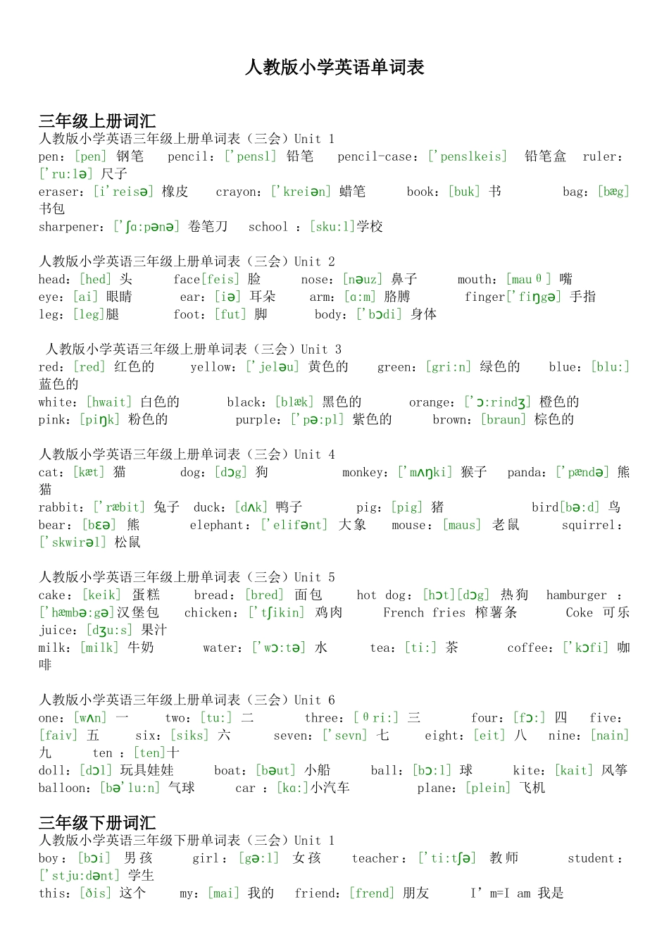 人教版小学3-6年级英语单词表_第1页