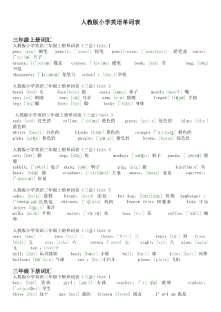 人教版小学3-6年级英语单词表